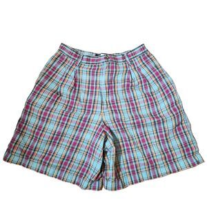 Lizsport Women’s Plaid Pleated Cotton Shorts – Size 12